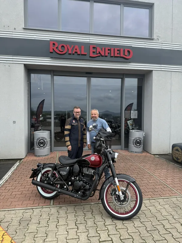 GARAGE customer at the handover of a new Royal Enfield motorcycle