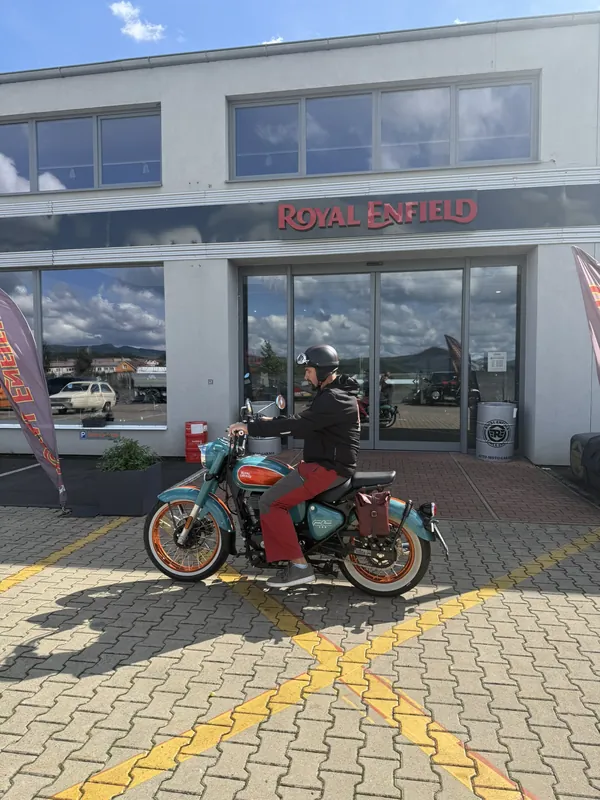 GARAGE customer at the handover of a new Royal Enfield motorcycle