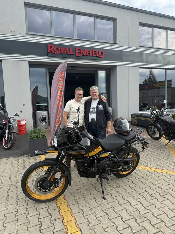 GARAGE customer at the handover of a new Royal Enfield motorcycle