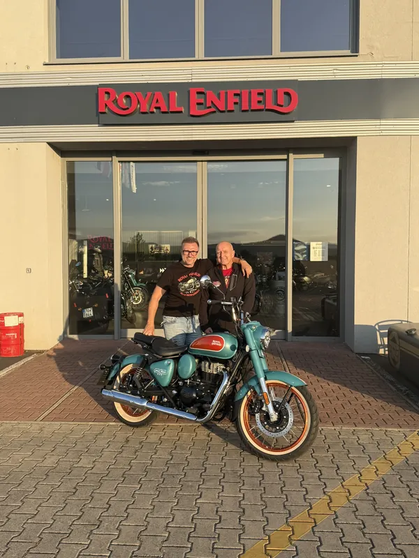 GARAGE customer at the handover of a new Royal Enfield motorcycle