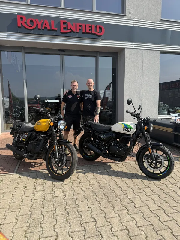GARAGE customer at the handover of a new Royal Enfield motorcycle