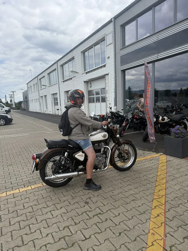 GARAGE customer at the handover of a new Royal Enfield motorcycle