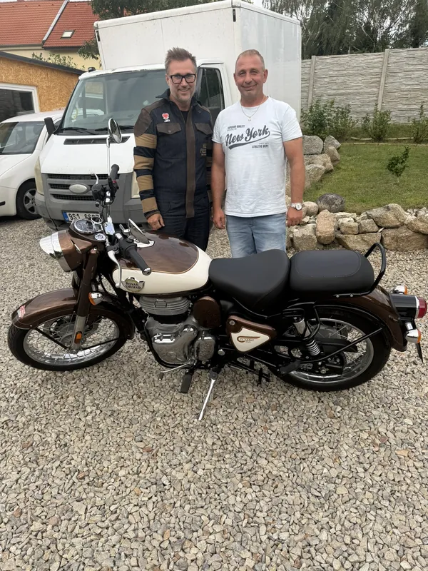 GARAGE customer at the handover of a new Royal Enfield motorcycle