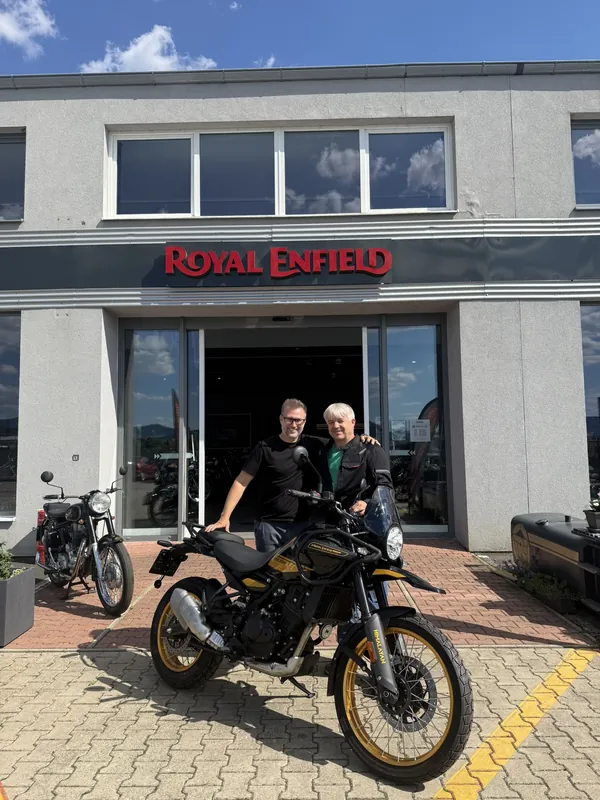 GARAGE customer at the handover of a new Royal Enfield motorcycle
