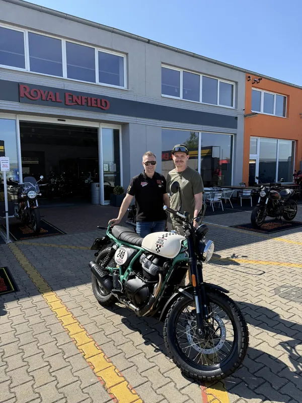 GARAGE customer at the handover of a new Royal Enfield motorcycle