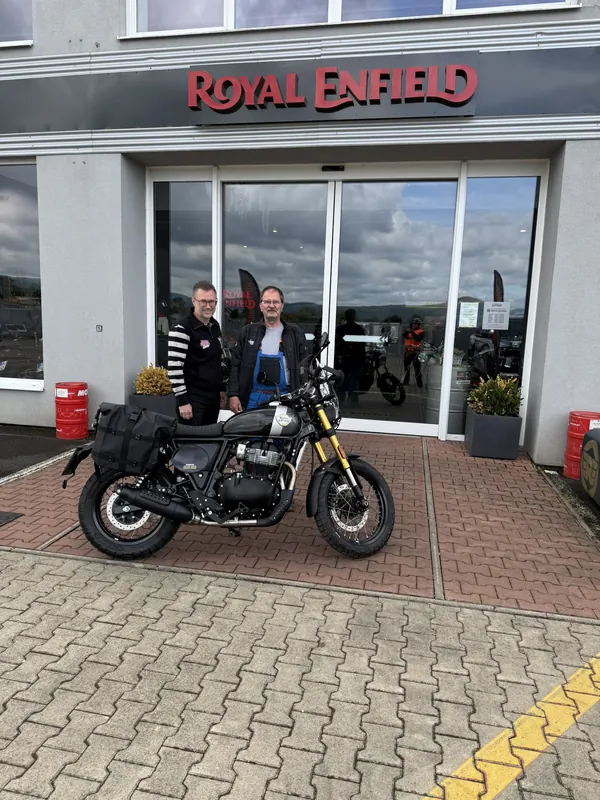 GARAGE customer at the handover of a new Royal Enfield motorcycle