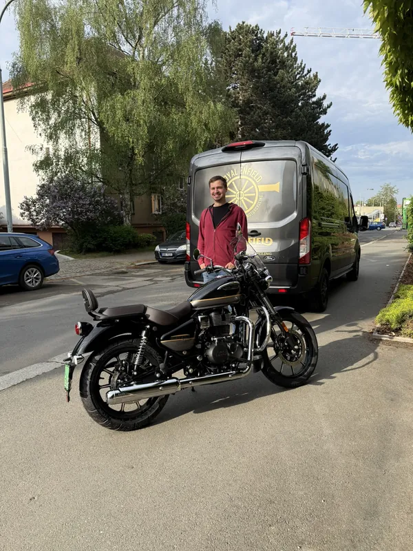 GARAGE customer at the handover of a new Royal Enfield motorcycle