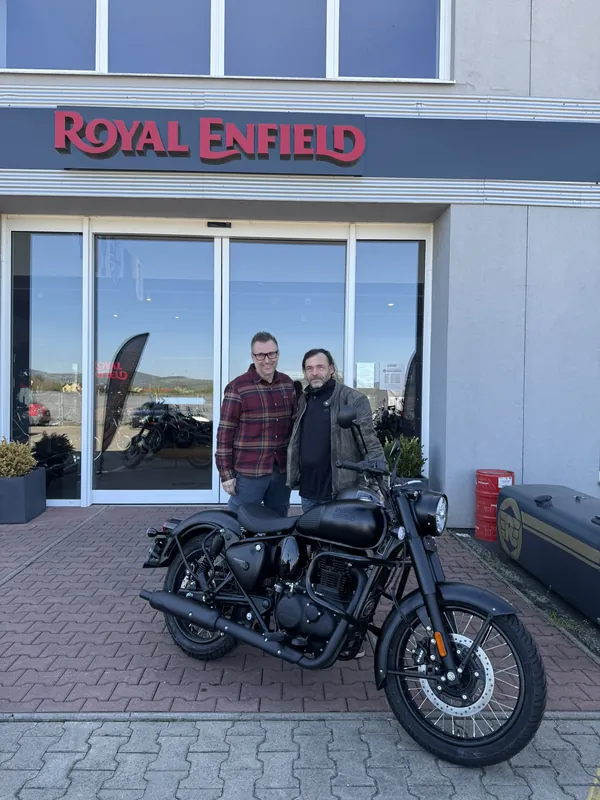 GARAGE customer at the handover of a new Royal Enfield motorcycle