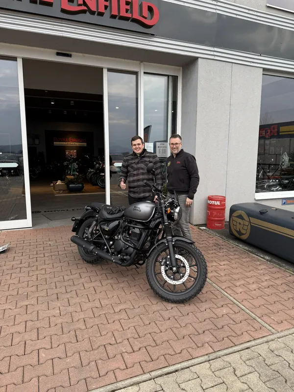 GARAGE customer at the handover of a new Royal Enfield motorcycle