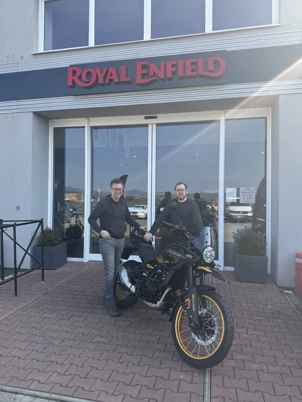 GARAGE customer at the handover of a new Royal Enfield motorcycle