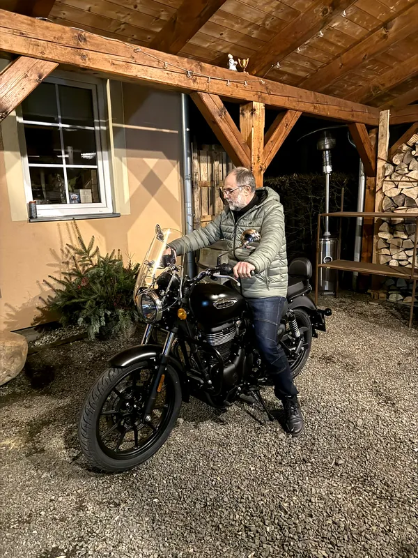GARAGE customer at the handover of a new Royal Enfield motorcycle