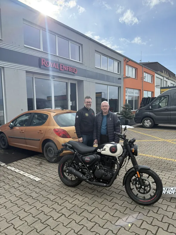 GARAGE customer at the handover of a new Royal Enfield motorcycle