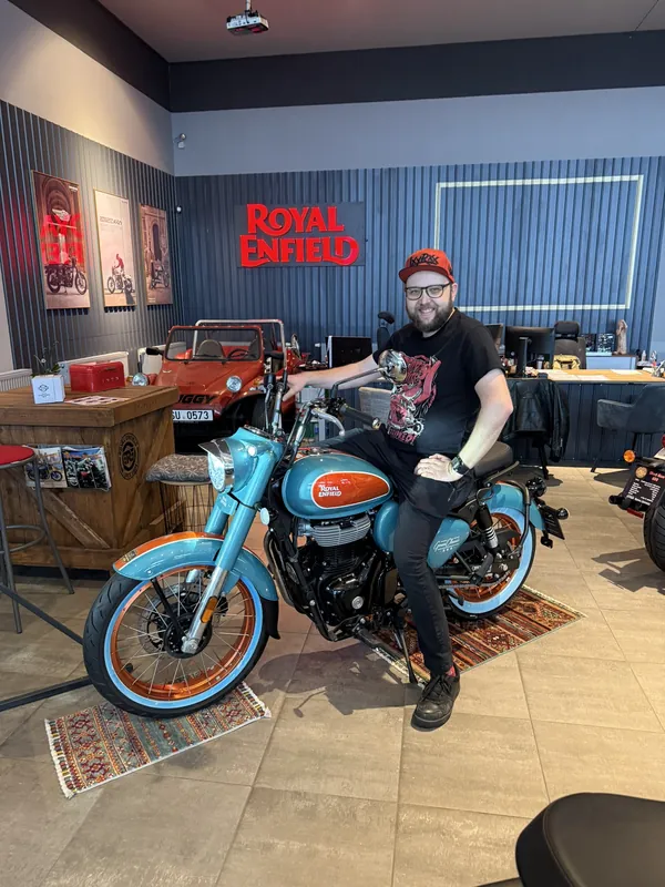 GARAGE customer at the handover of a new Royal Enfield motorcycle
