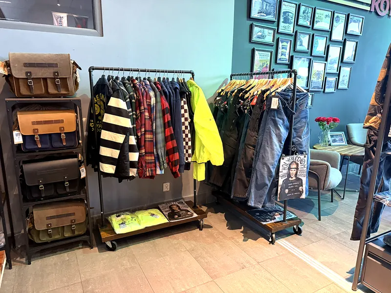 Clothes, jackets and bags in the showroom