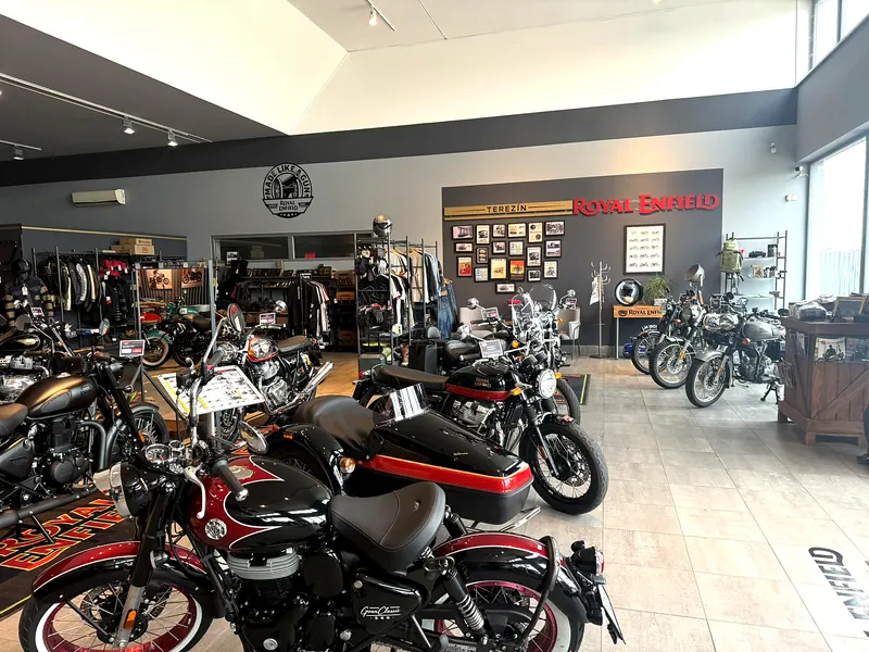 View over the motorbikes to the showroom counter